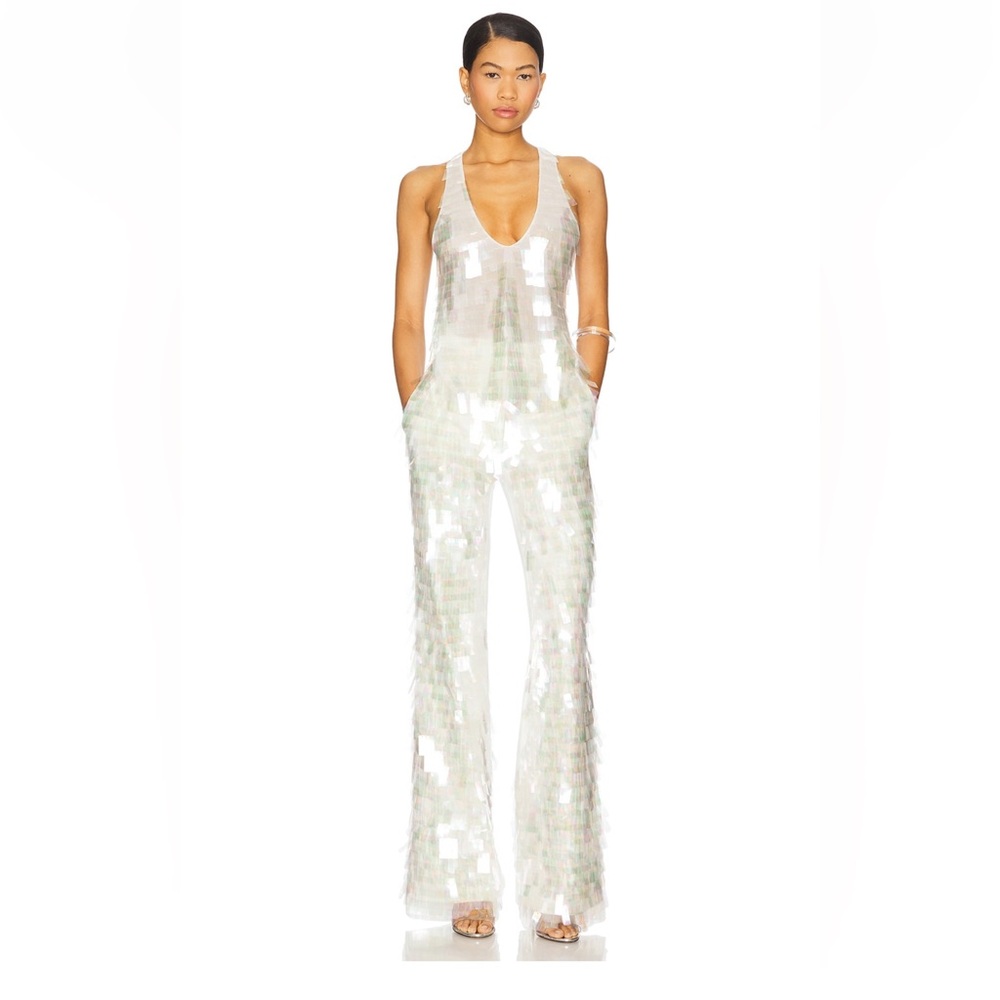 CULTNAKED Iridescent White Sequin Jumpsuit